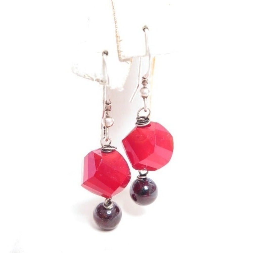 Bright Red Gemstone Sterling Silver Drop Dangle Earrings